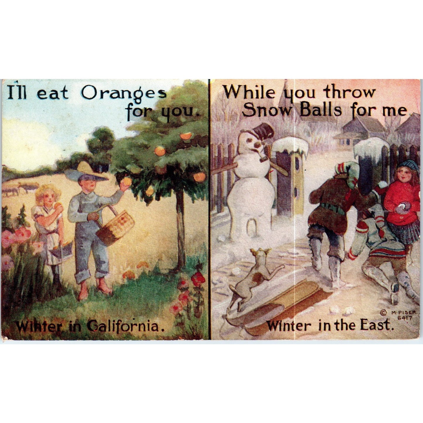 Winter in California / Winter in the East Original Postcard P2-4