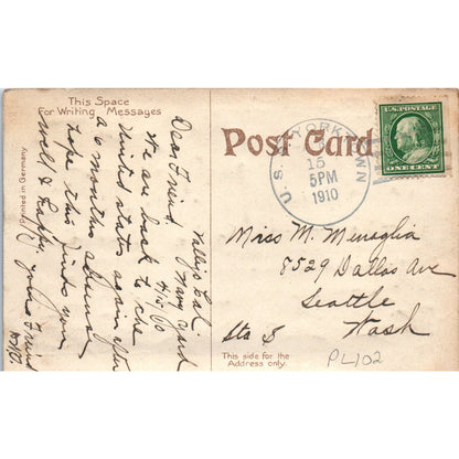 Steamer Steam Ship Best Wishes Embossed Air Brushed 1910 Postcard P1-14