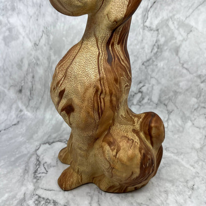 Vintage Pottery Poodle Dog Sculpture 14” Brown Swirl Orange Eyes TJ2-2