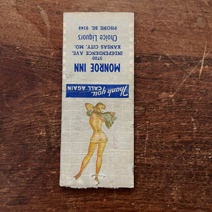 Monroe Inn Kansas City MO PINUP Advertising Matchbook Cover SA9-M12