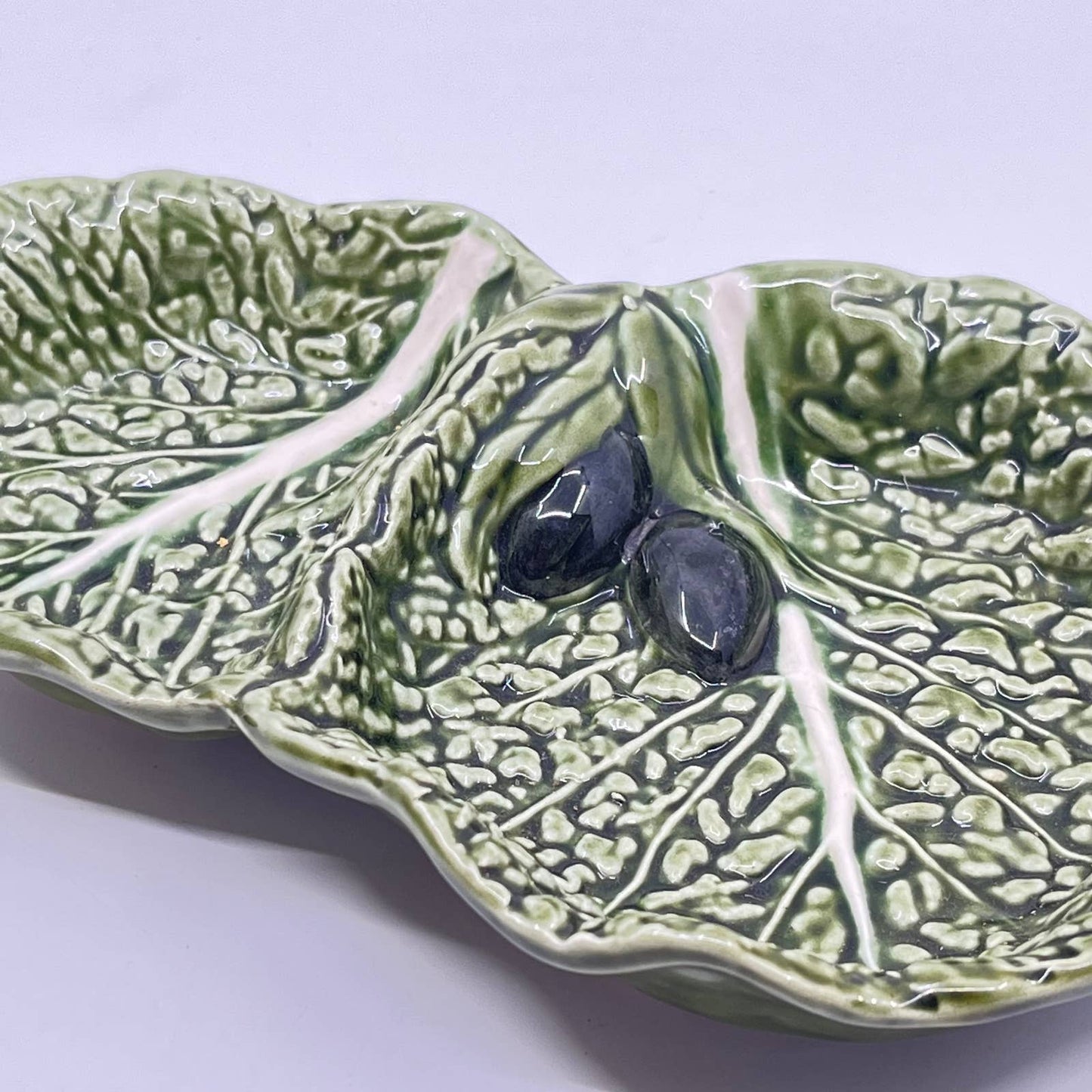 Vintage Portuguese Bordallo Pinheiro Cabbage Condiment Tray Dish 8” TE6