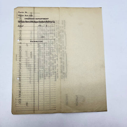 1912 The Lake Shore & Michigan Southern Railway Co. Engineer Dept Voucher AB2