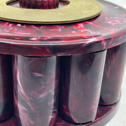 Vintage Turnit Poker Chip Caddy / Cranberry Marbled Bakelite WORKS 10” TC5