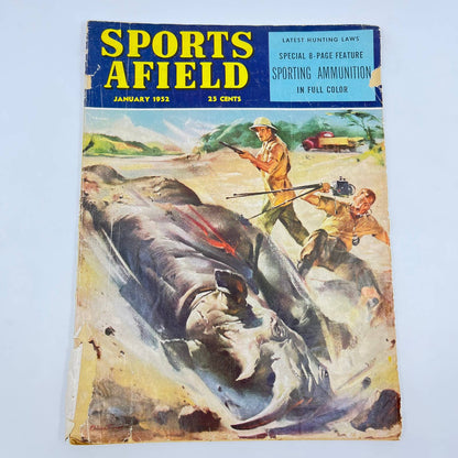 1952 Jan Sports Afield Magazine Rhino Hunting Selkirk Bear Hunt TE8