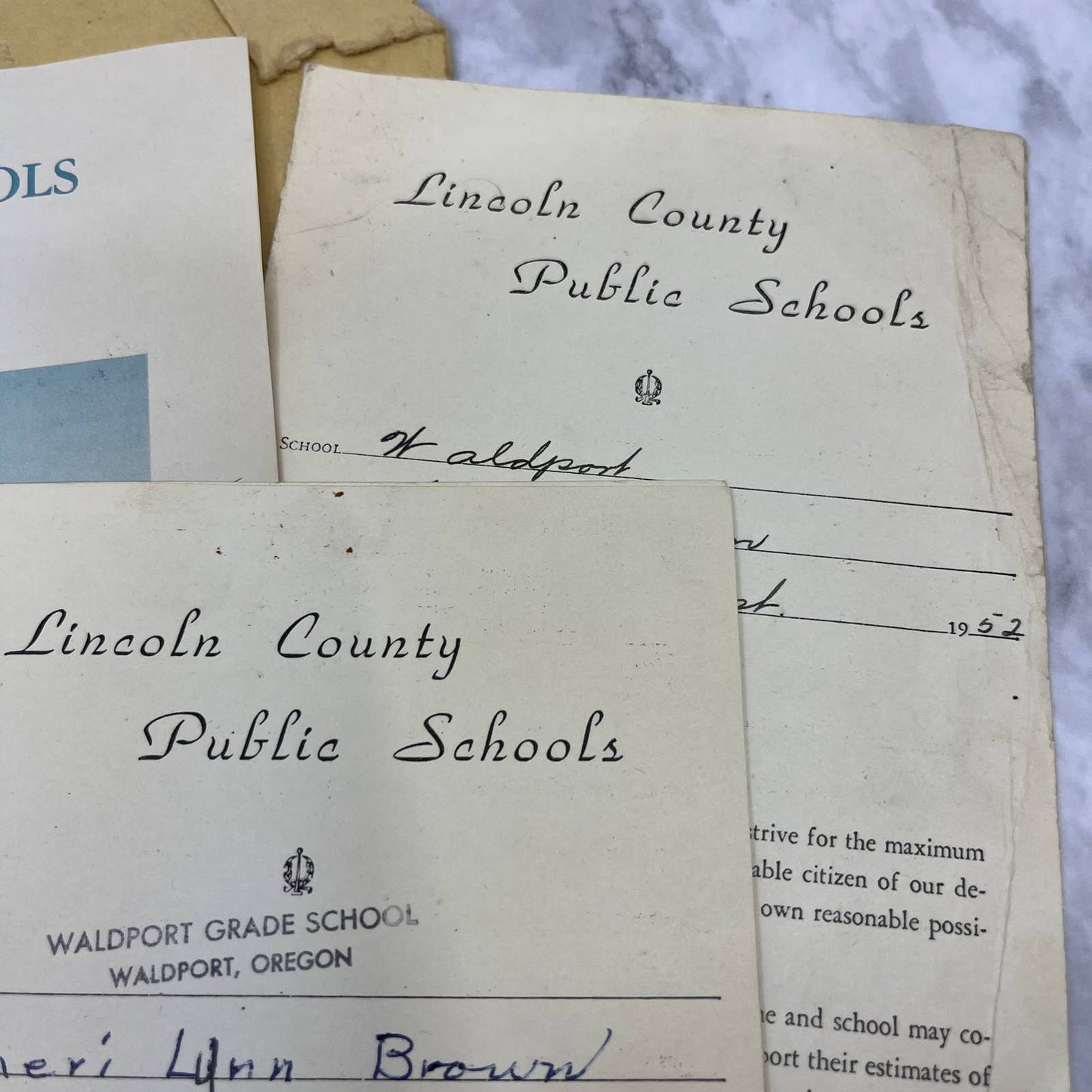 1952-58 Report Card Lot Cheri Lynn Brown Salem Waldport Lincoln County OR EA4
