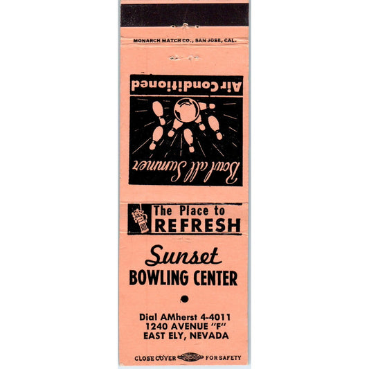 Sunset Bowling Center East Ely Nevada Advertising Matchbook Cover MM9-2