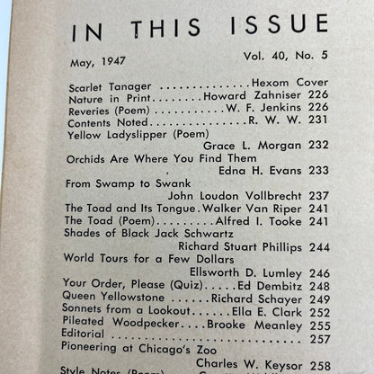 Nature Magazine May 1947 - Scarlet Tanager Hexom Orchids The Toad TH9