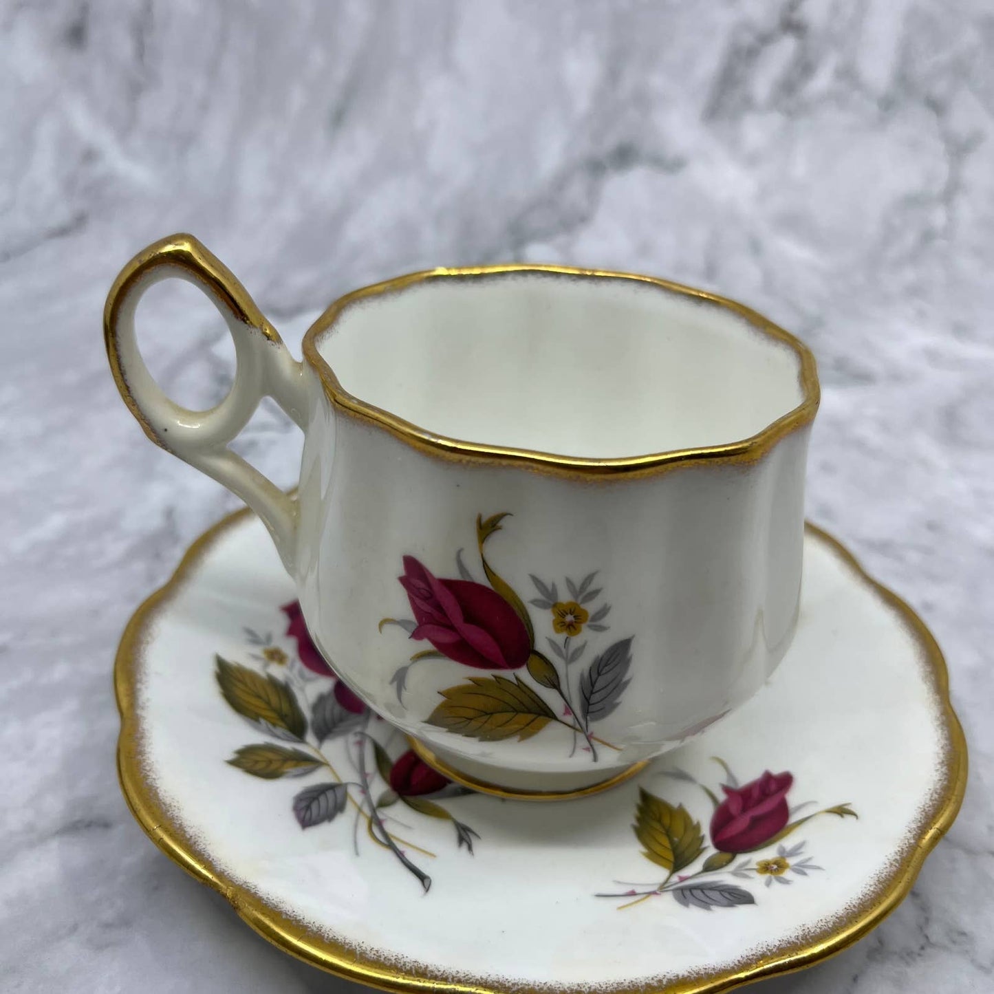 Vintage Rosina Bone China Cup & Saucer, Signed & Numbered, Purple Rose TD6