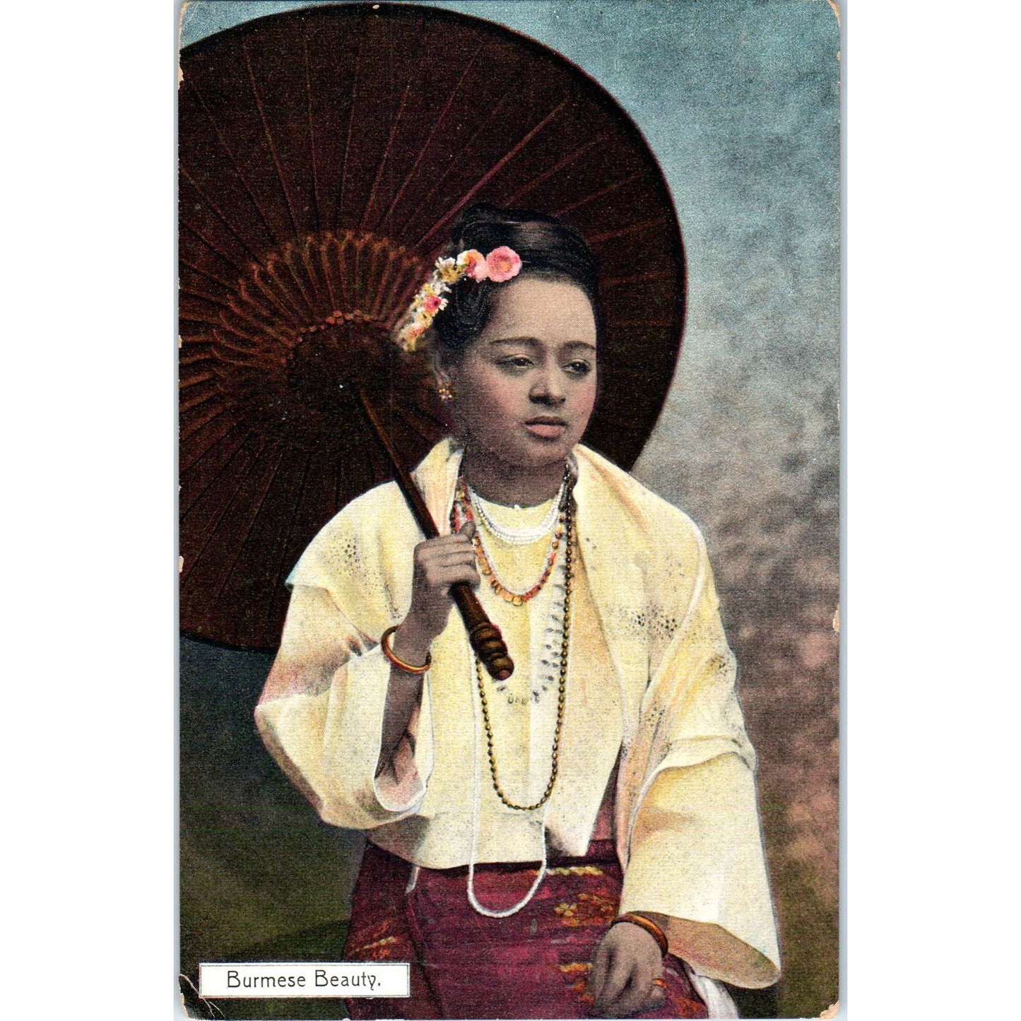 Burmese Beauty Lady with Parasol c1910 Original Postcard TK1-P1