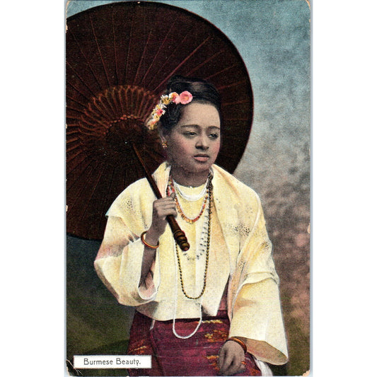 Burmese Beauty Lady with Parasol c1910 Original Postcard P3-3