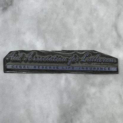 Vintage Letterpress Printers Block Plate Aiel Association for Lutherans SE829