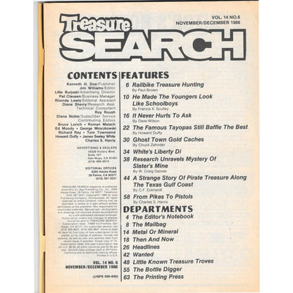 Treasure Search Magazine 1986 Nov/Dec Metal Detecting Gold Diamonds M2
