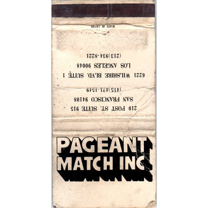 Pageant Match Inc San Francisco Los Angeles Advertising Matchbook Cover SA1-M11