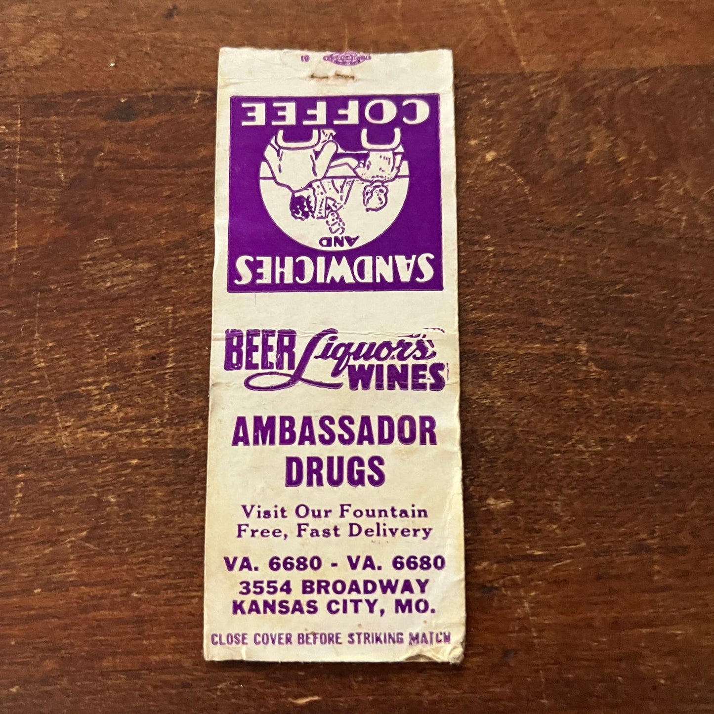 Ambassador Drugs Kansas City MO Advertising Matchbook Cover SB3-M5