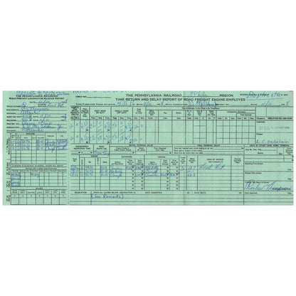 1958 The Pennsylvania Railroad Time Return and Delay Report Form AD8-1