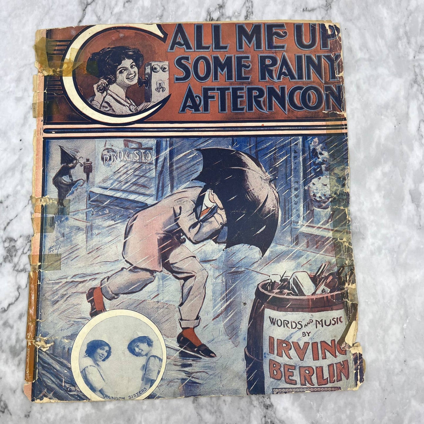 1910 Call Me Up Some Rainy Afternoon Irving Berlin Sheet Music TJ4