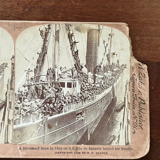 Spanish American War Soldiers Bound for Manila 1898 Antique Stereoview TJ9-V3