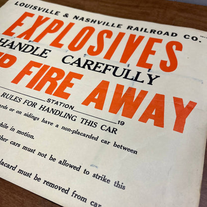 VTG Louisville & Nashville Railroad Explosives Form 340-4 Paper Sign 14” TH1-2