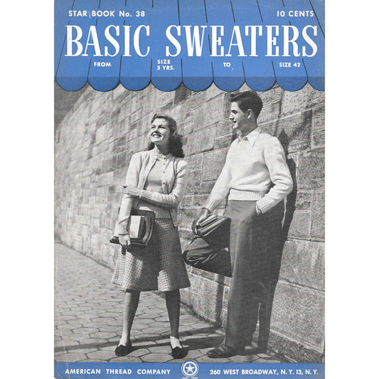 1945 Basic Sweaters Magazine American Thread Company Star Book No. 38 TJ7