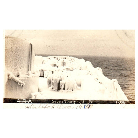 WWI 7:30 AM Icy Coast of Halifax 1917 - Original Postcard RPPC TJ8-4