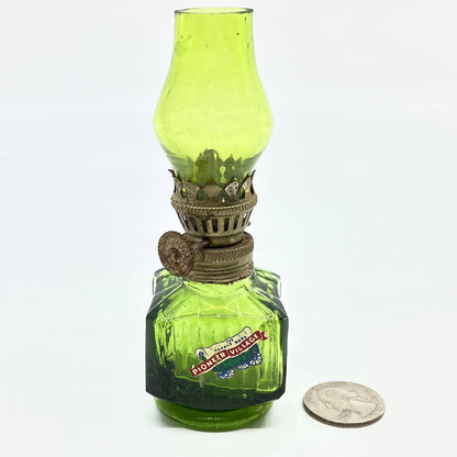 Vtg Mini Green Fluted Glass Kerosene Oil Lamp 4.5" Pioneer Village Minden NE TC7