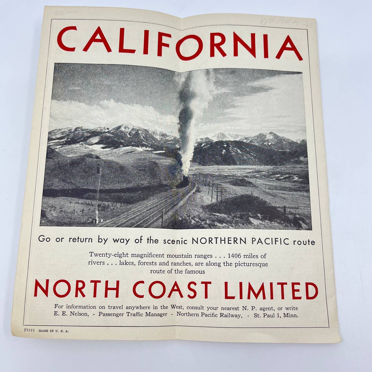 1946 Northern Pacific Railway VistaDome North Coast Passenger Train Schedule TF7