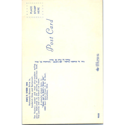 Vintage Postcard Emil's Steer Inn Columbus Ohio TD9