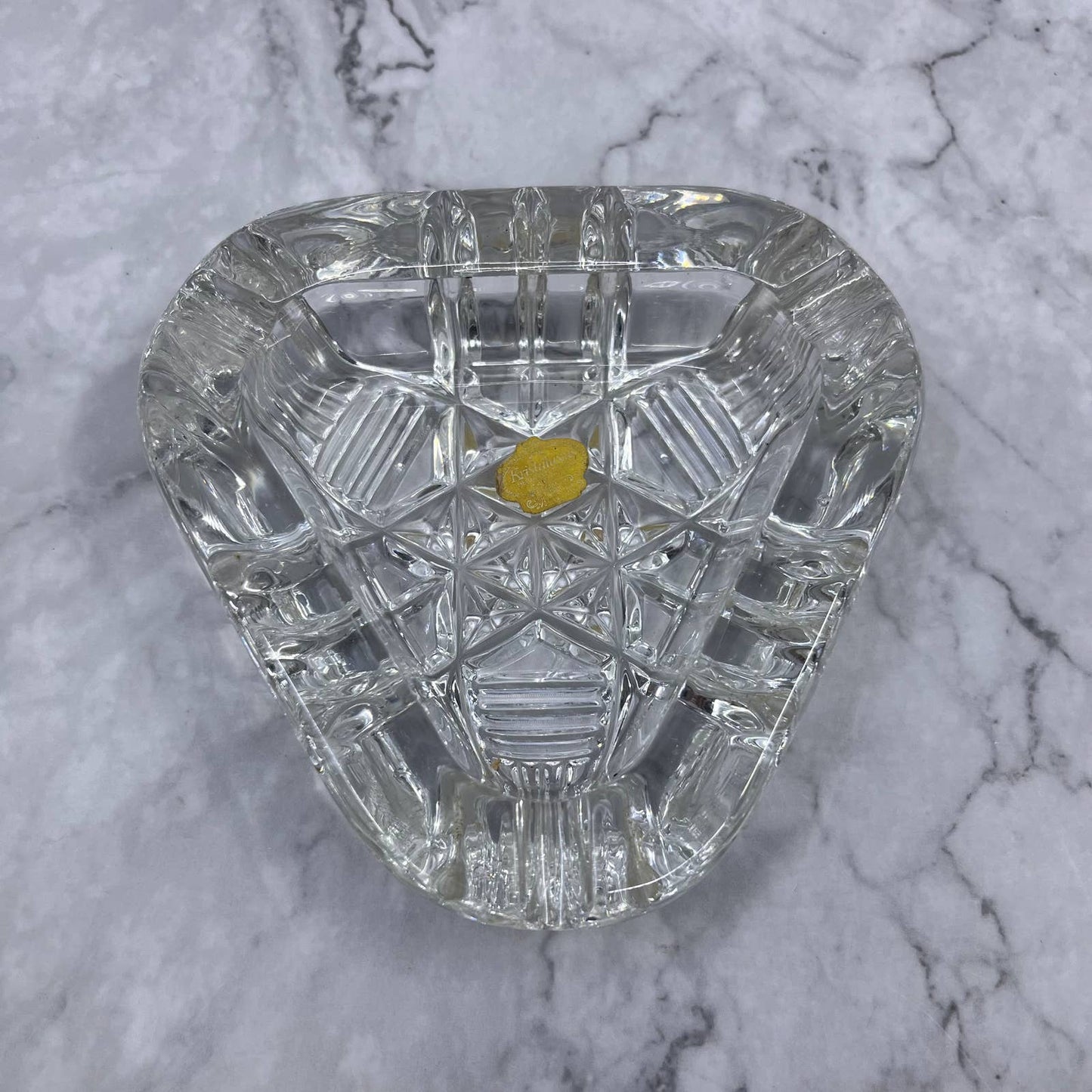 Vintage Kristaluxus Heavy Lead Crystal Ashtray With Star Pattern 5" TD6