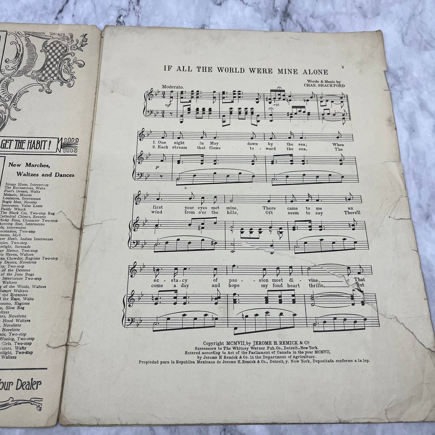 1907 If All The World Were Mine Sheet Music Charles Shackford TJ4