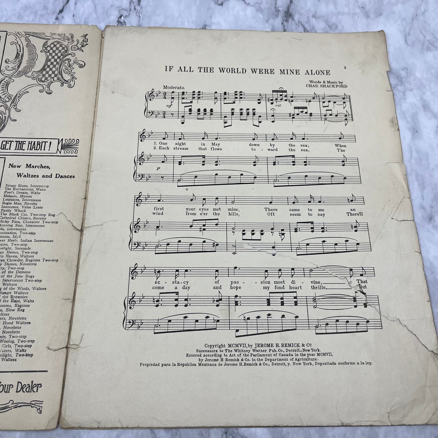 1907 If All The World Were Mine Sheet Music Charles Shackford V41-2