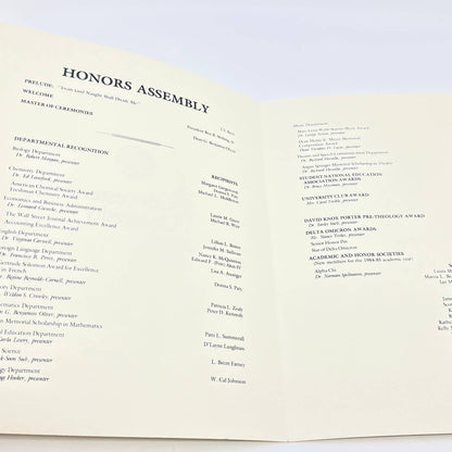 1985 Southwestern University Honors Assembly Program Lois Perkins Chapel AB7