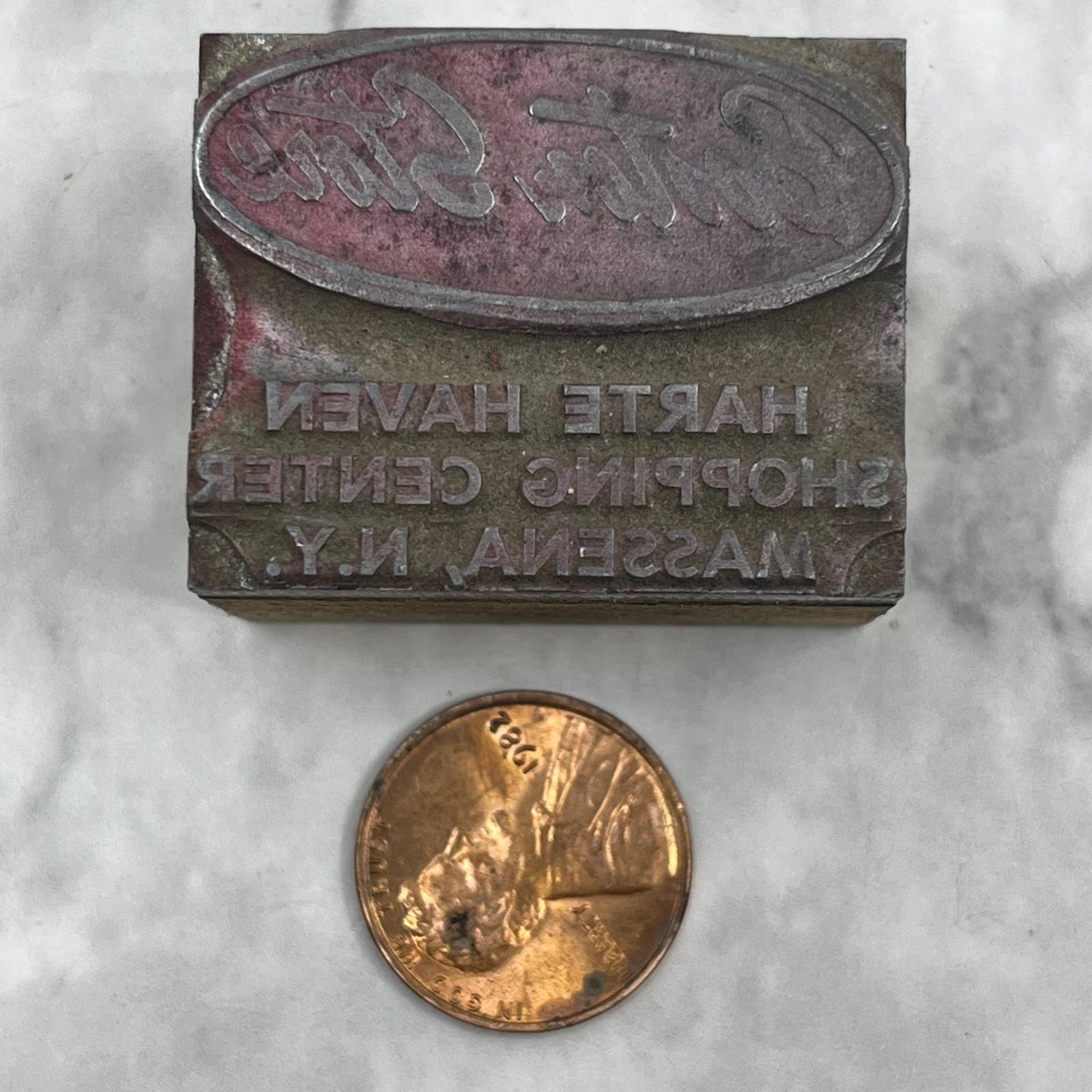 Vintage Printing Letterpress Printers Block Plate Boston Store Massena NY TJ55