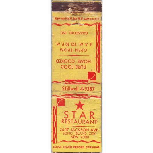 Star Restaurant Long Island City New York Advertising Matchbook Cover SA1-M8