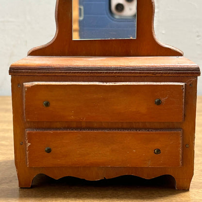 Vintage Handmade Wooden Doll House Furniture Vanity Dresser w/ Mirror 4 x 6” TG8