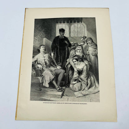 1880s Art Print Engraving INTERVIEW ISABELLE OF CROYE & CHARLES OF BURGUNDY