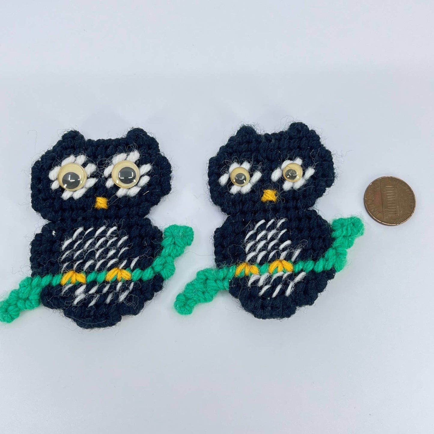 1970s Needlepoint Owl Refrigerator Magnet Set of 2 SD1