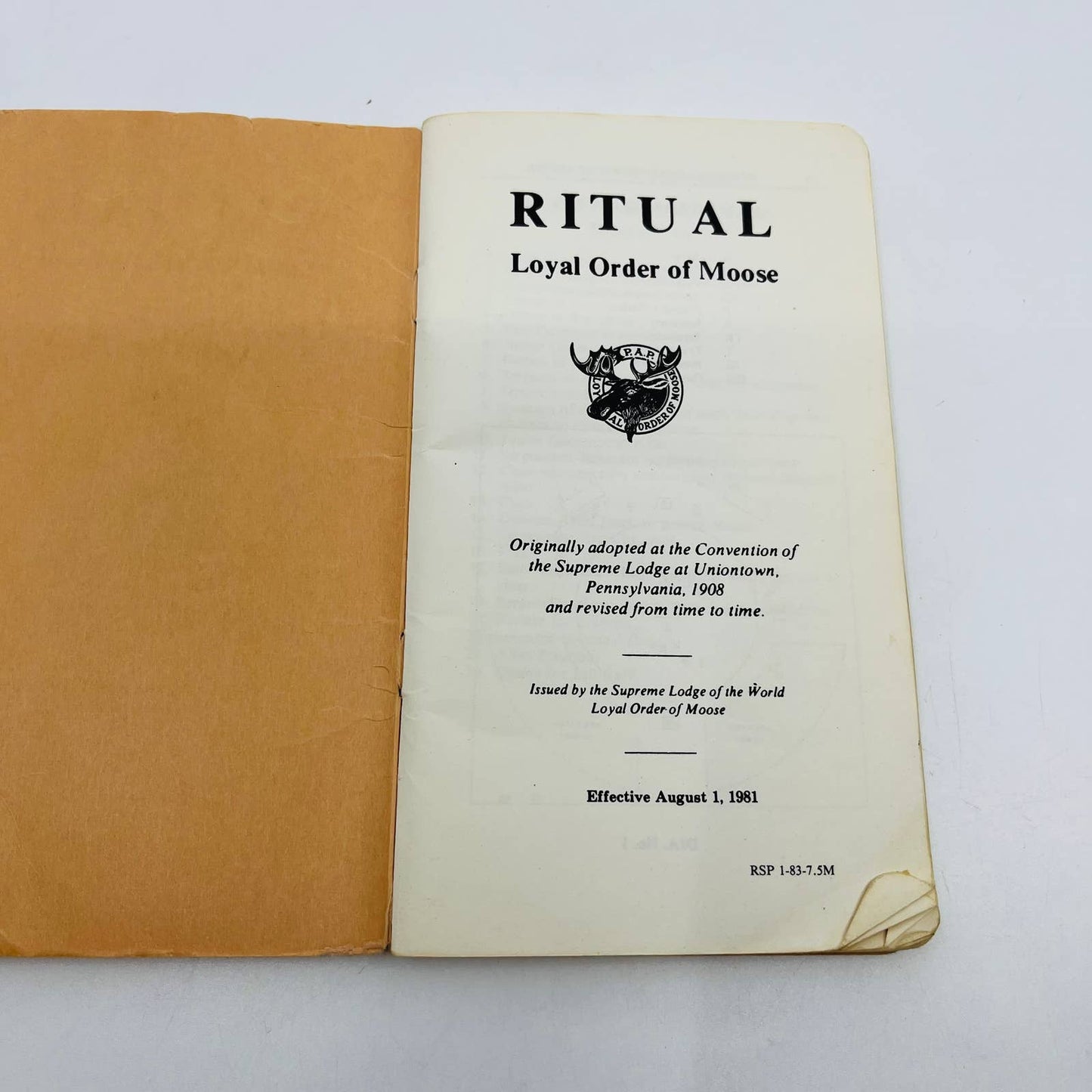 1981 Ritual of the Loyal Order of Moose P.A.P. Booklet TD6