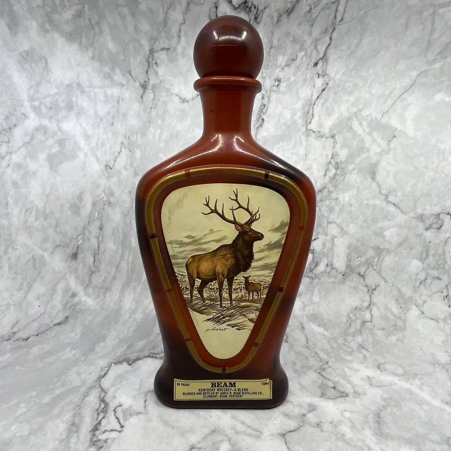 Vintage Jim Beam Kentucky Whiskey Empty Decanter Elk Artwork James Lockhart TI7