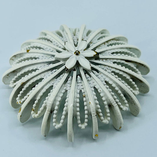Vintage MONET White Enamel Starburst Brooch Gold Tone in Box SB2