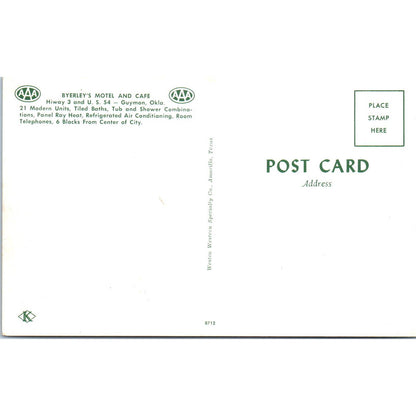 Vintage Postcard Byerley's Motel and Cafe Guymon, Oklahoma TD9