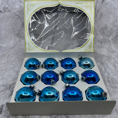 Shiny Brite 12 Vintage 2 1/4" Mercury Glass Ornaments Original Box Blue OT1-2