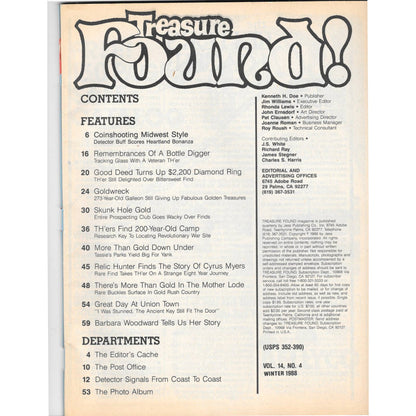 Treasure Found! Magazine 1988 Winter Metal Detecting Gold Diamonds M2