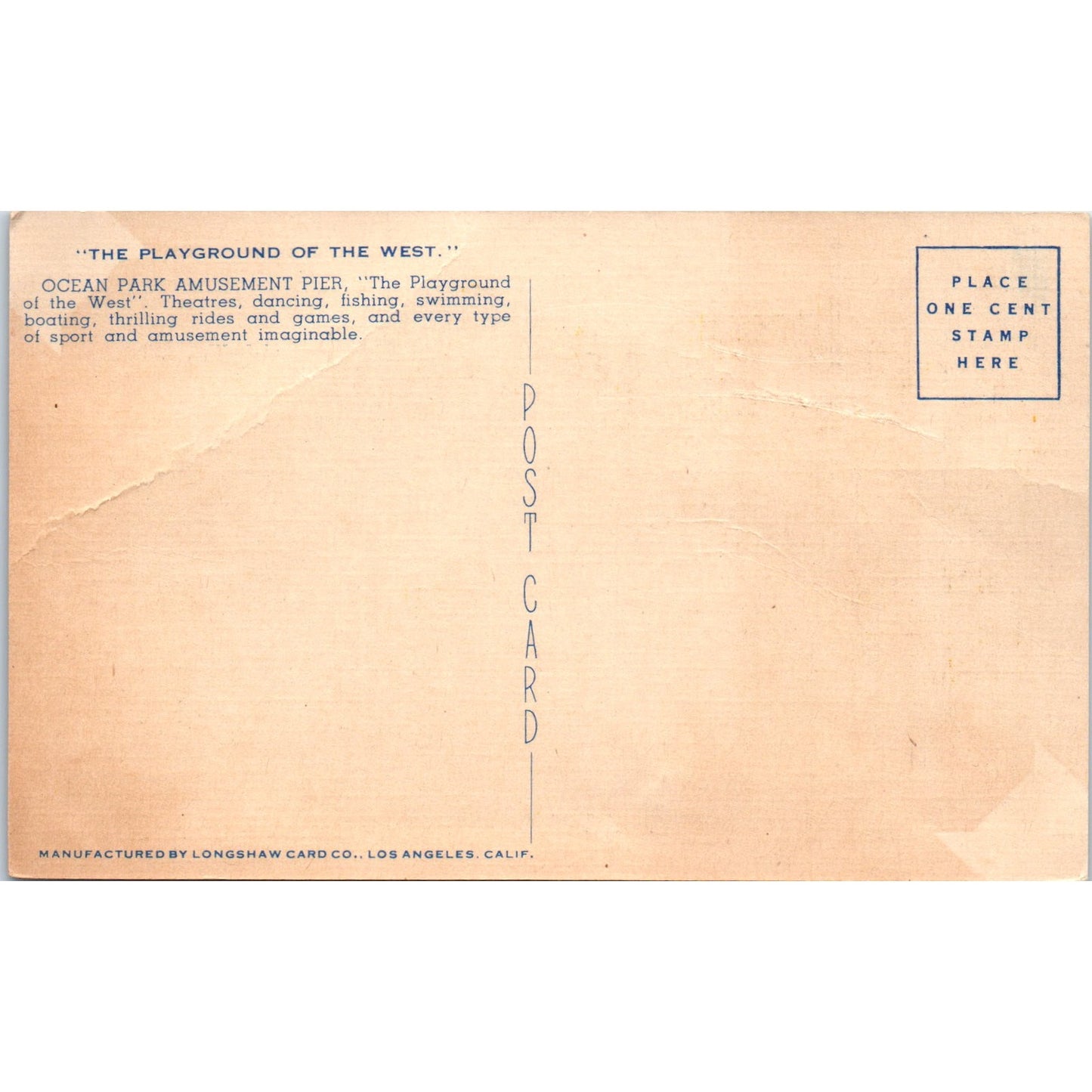 Ocean Park Amusement Pier Ocean Park CA Original Postcard P2-10