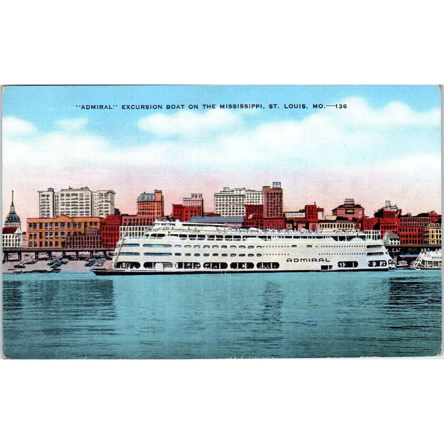 Admiral Excursion Boat on the Mississippi St Louis 1942 Original Postcard TK1-20