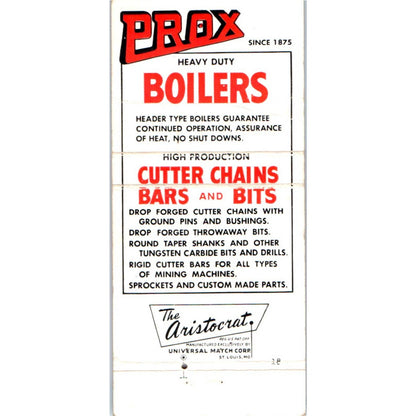 Frank Prox Company Boilers Terre Haute IN Advertising Matchbook Cover MM9-7