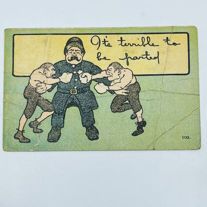 1910s Post Card Humor Illustrated Policeman Holding Back Boxers PA6