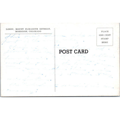 Lobby, Mount Elizabeth Retreat Morrison Colorado Original Postcard TK1-29