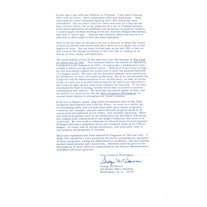 Senator George McGovern Reports Newsletter Dec 1966 Christmas B16