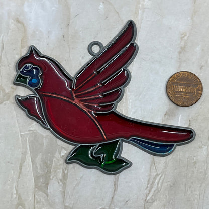 1980s Red Cardinal Bird Stained Glass Suncatcher 3.5” TE5-S1-1