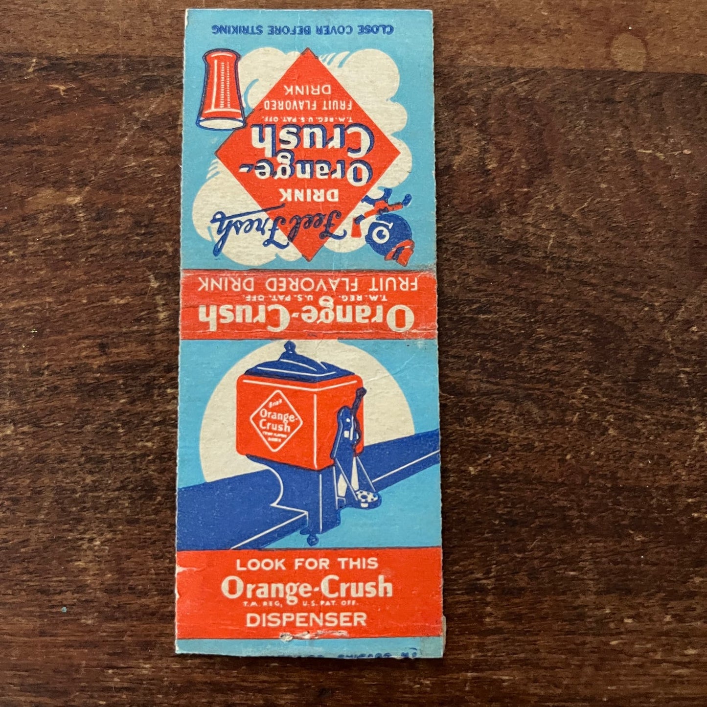 Orange Crush Soda Dispenser Advertising Matchbook Cover SB3-M1